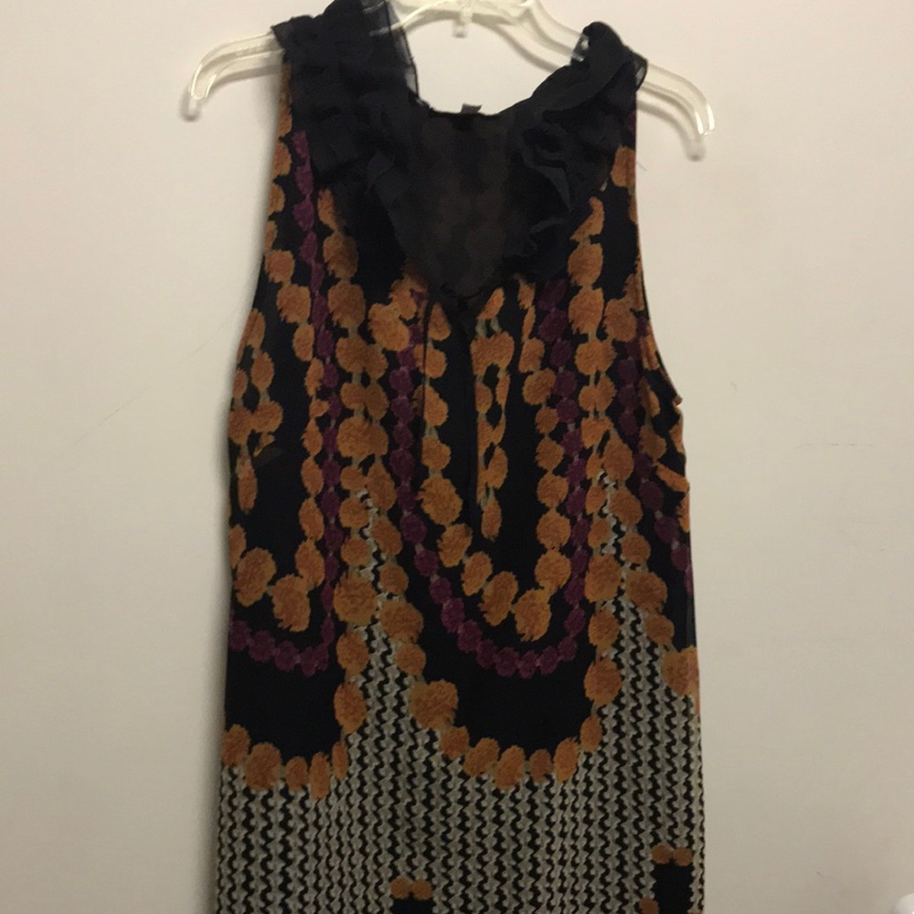 DIMRI a-line dress; small ruffle on shoulders; neck v- neck with a tie at the v